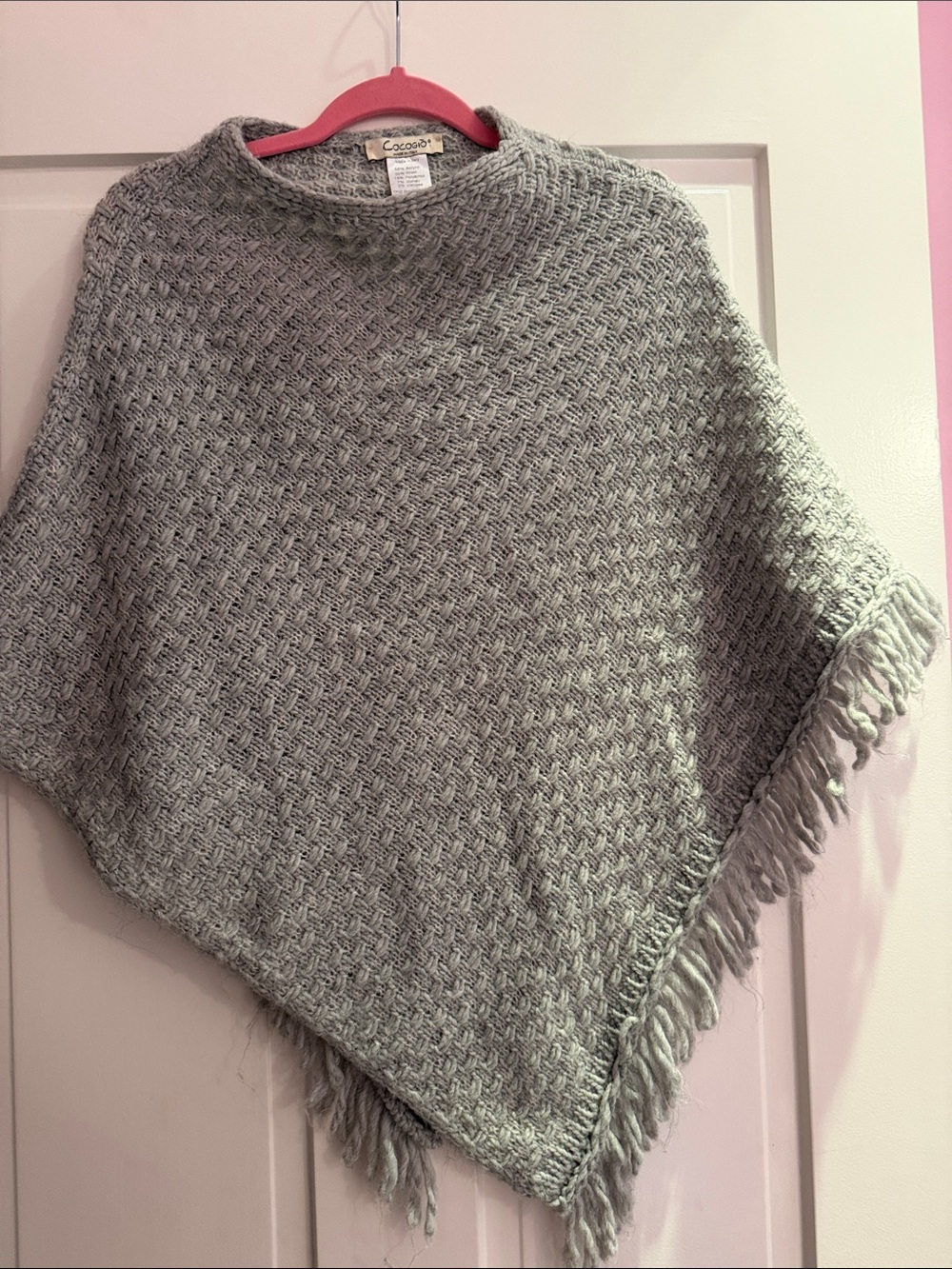 Light Grey Knit Fringe Poncho